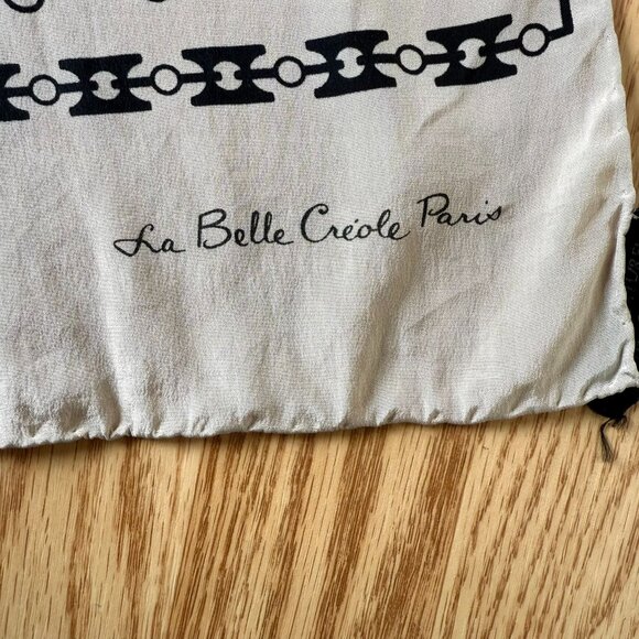 Vintage La Belle Creole Paris Silk Scarf Beige Black Chain Print 42inx10in Glam - Picture 4 of 11
